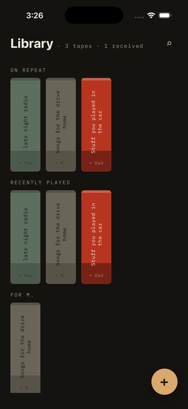 Tape Bird — Library screen