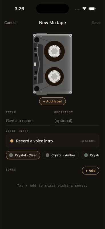 Tape Bird — Create screen